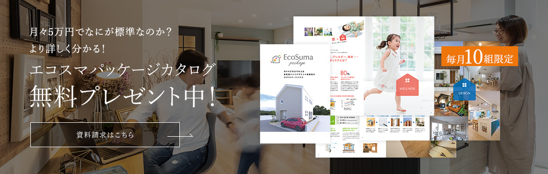 月々5万円でなにが標準なのか？より詳しく分かる！ エコスマパッケージカタログ無料プレゼント中！ 資料請求はこちら